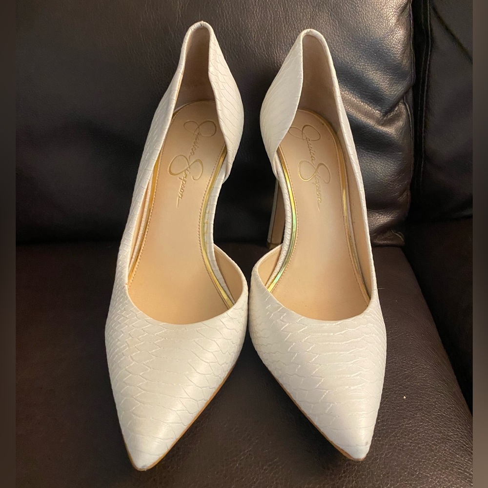 JESSICA SIMPSON | White Snakeskin-Style Faux Leather Stiletto Heels
